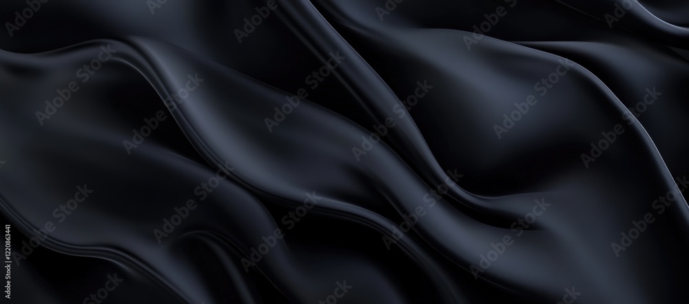 A closeup of luxurious black satin fabric on a black background A closeup of luxurious black satin fabric on a black background