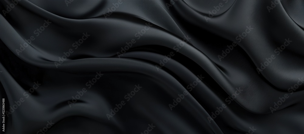Fototapeta premium A closeup of luxurious black satin fabric on a black background