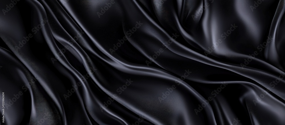 Obraz premium A closeup of luxurious black satin fabric on a black background