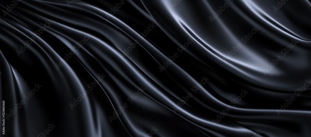 A closeup of luxurious black satin fabric on a black background A closeup of luxurious black satin fabric on a black background