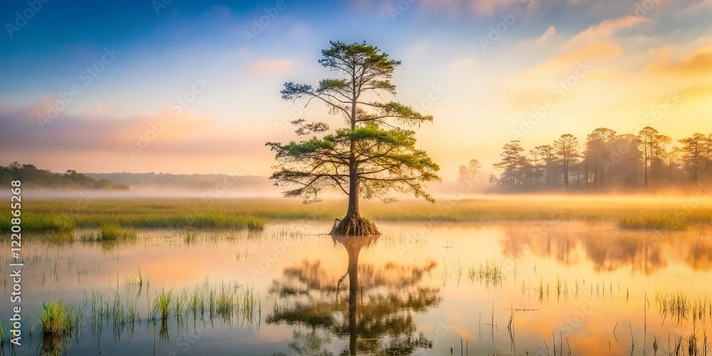 Minimalist Florida Cypress Trees, Swamp Landscape, Sunrise, Nature Photography Minimalist Florida Cypress Trees, Swamp Landscape, Sunrise, Nature Photography