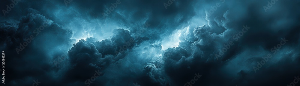 Naklejka premium A vast and dark blue sky filled with numerous clouds scattered across it