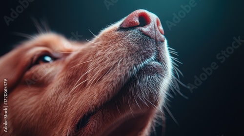 An enchanting portrait of a golden dog featuring soft light, emphasizing its kind expression and evoking warmth, joy, and the cherished bond between pets and their owners. photo