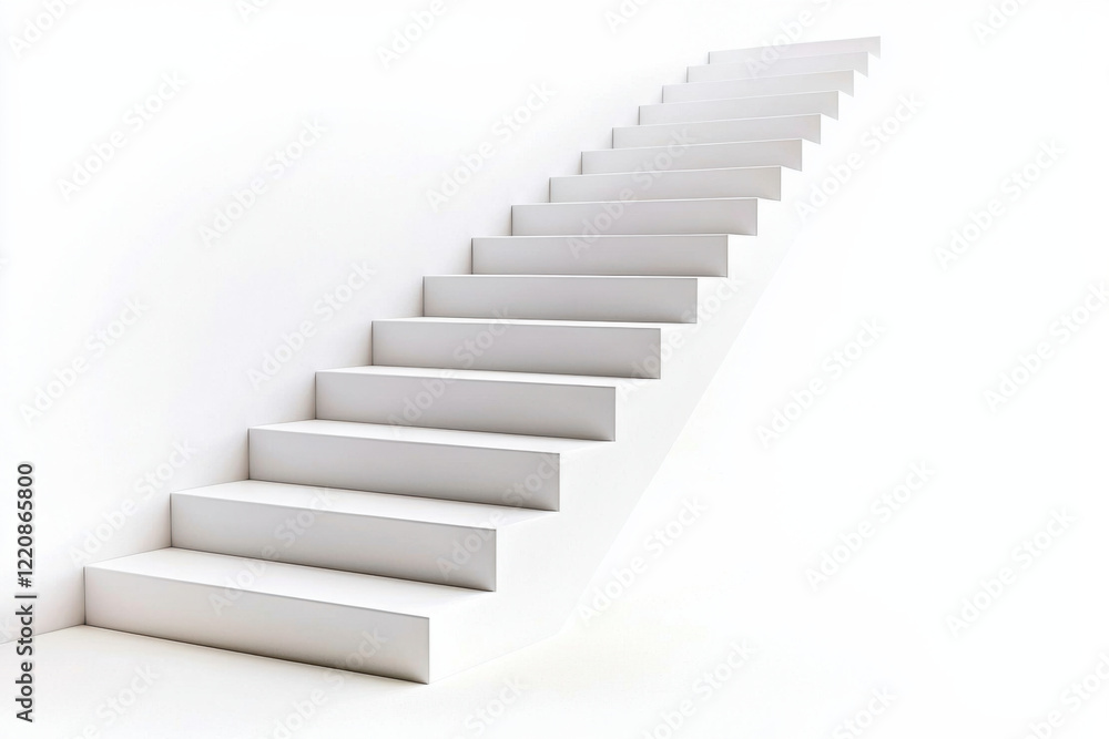 Minimalist white staircase leading upwards, symbolizing progress and growth Minimalist white staircase leading upwards, symbolizing progress and growth