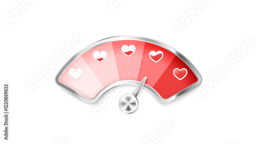 Love meter. Heart symbol isolated. Loading indicator. Progress bar. Vector eps10 illustration. Valentine's day concept. Romance measuring scale. 3d. UI element design. Flat. Relationship satisfaction.