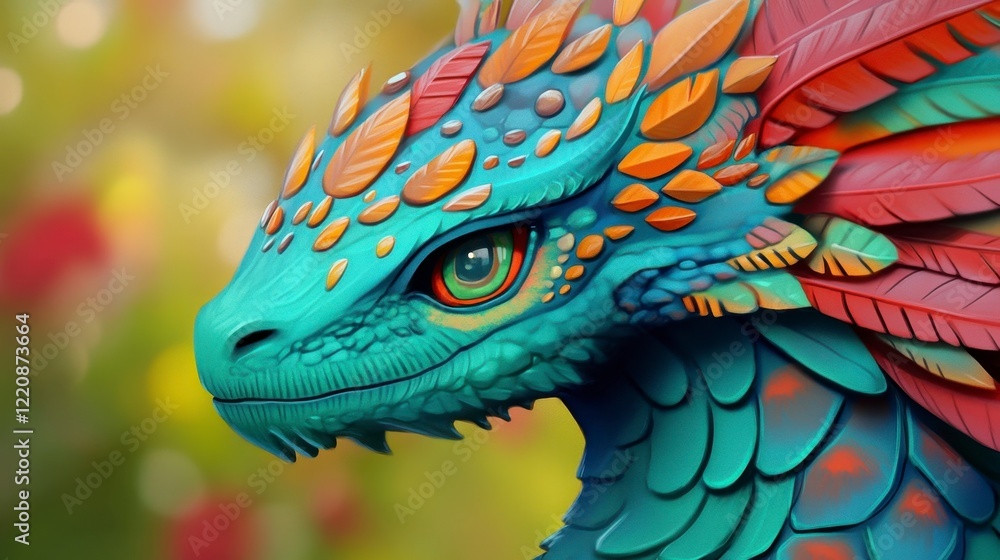 Obraz premium Colorful Fantasy Dragon with Intricate Scales and Vivid Details