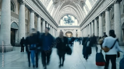 Fast-Motion Blurred Crowd in Cultural Building