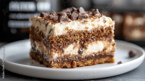 Wallpaper Mural An inviting slice of layered dessert featuring chocolate layers and creamy filling, perfect for satisfying sweet tooth cravings at any occasion or celebration. Torontodigital.ca