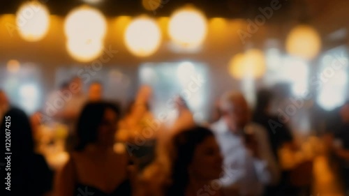 Blurred Backlit Scene with Bokeh Lights in a Busy Restaurant – Slow-Motion Everyday Atmosphere