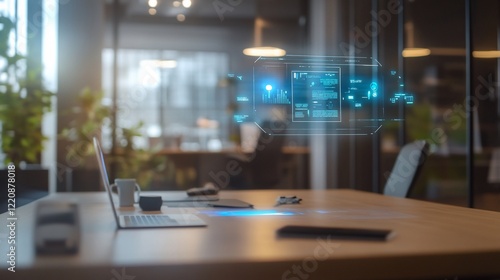 Wallpaper Mural Office workers using futuristic technology, data analysis on holographic display, modern workspace background Torontodigital.ca