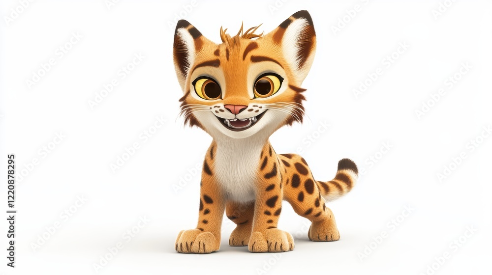 Adorable Cartoon Serval Kitten 3D Render - Cute Animals Adorable Cartoon Serval Kitten 3D Render - Cute Animals