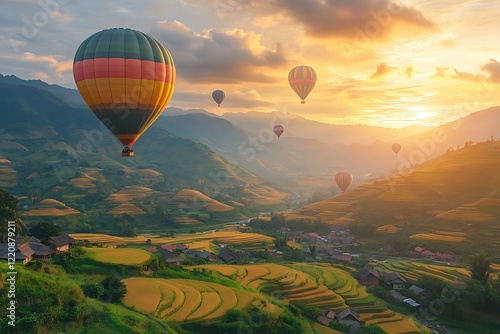 hot air balloon over region country photo