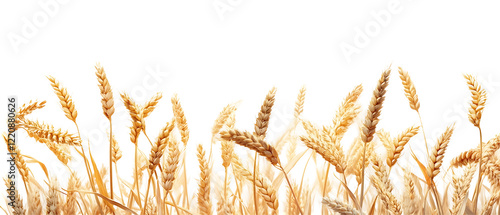 An ear of wheat with golden tones and fine detail in its spikelets. Isolated on transparent Background, clipping path  - 