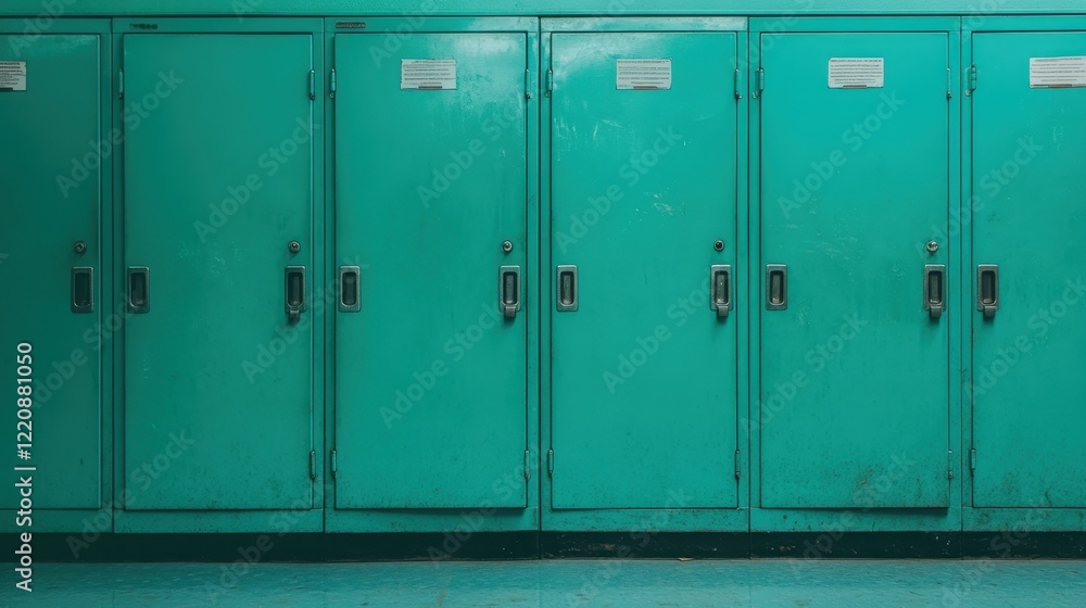 A vibrant setup of bright green lockers, demonstrating the essence of school life, filled with memories and a nostalgic touch that resonates with many. A vibrant setup of bright green lockers, demonstrating the essence of school life, filled with memories and a nostalgic touch that resonates with many.