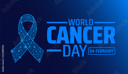 World Cancer Day blue color technology concept awareness ribbon background banner or poster design template. observed every year in February. Holiday concept. Use to any Template, card, poster.