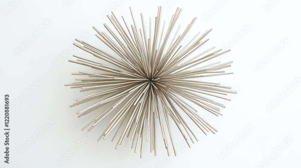 Naklejka premium Symmetrical steel rods arranged in a circular design, creating a focal point against a clean white background.