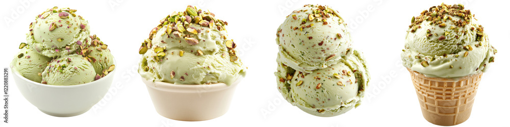 Pistachio Ice Cream with Crushed Pistachios – Creamy pistachio ice cream topped with crunchy crushed pistachios for extra texture and flavor. Isolated on Clear White Background Highly Detailed Pistachio Ice Cream with Crushed Pistachios – Creamy pistachio ice cream topped with crunchy crushed pistachios for extra texture and flavor. Isolated on Clear White Background Highly Detailed