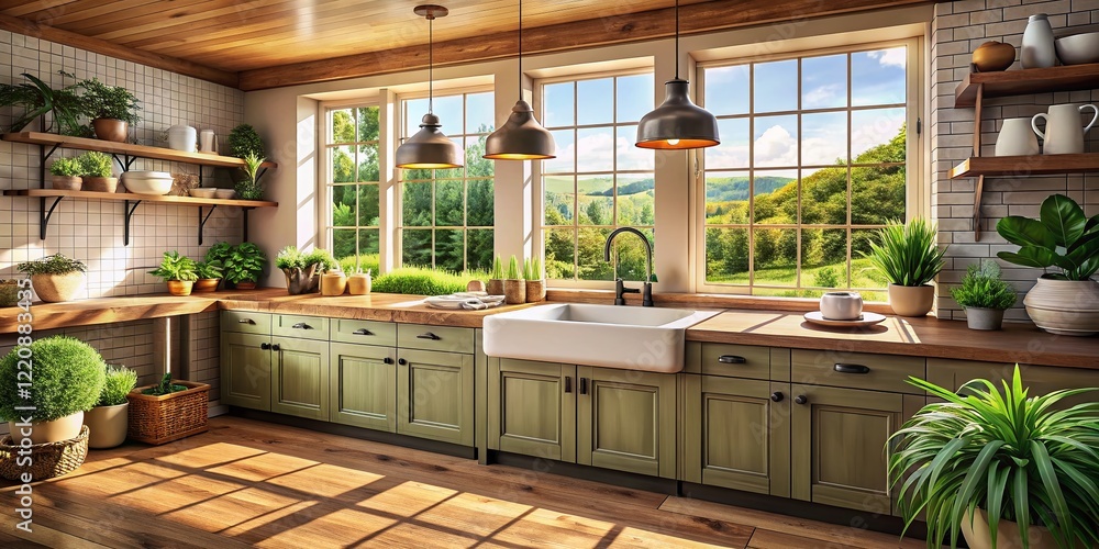 Modern Kitchen Design: Built-in Appliances & Farmhouse Sink Landscape Modern Kitchen Design: Built-in Appliances & Farmhouse Sink Landscape