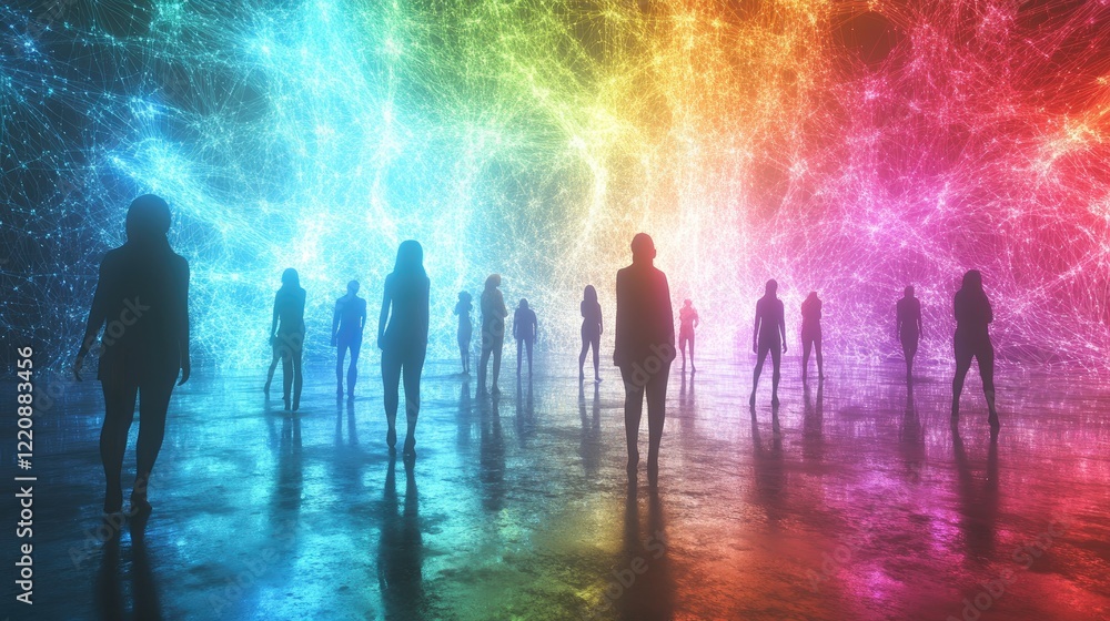 custom made wallpaper toronto digitalA close-up, abstract image of colorful, interconnected droplets resembling a network or lattice structure.