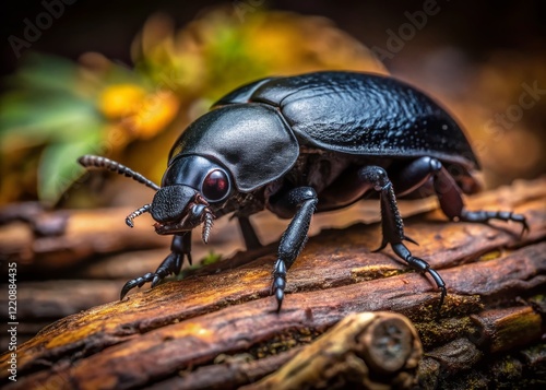 Black Beetle (Capnodis tenebrionis) in Forest Habitat - Detailed Portrait photo