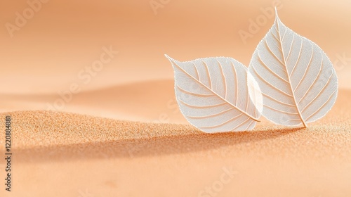 Delicate white leaves on sandy surface nature photography calm desert environment close-up view