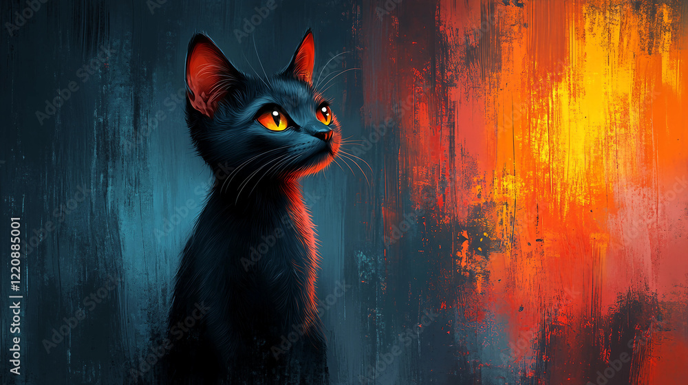 black cat on a red background black cat on a red background