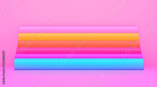 Colorful gradient rollers displaying vibrant patterns in a minimalist studio space