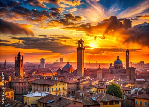 Wallpaper Mural Bologna Italy Silhouette Map Slider Shot - Panoramic Cityscape at Sunset Torontodigital.ca