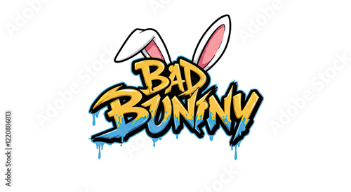Bad Bunny Cartoon Logo Design with Bold Text and Rabbit Character