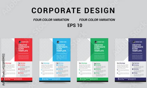 Business flyer modern design template with red , blue , green , violet color
