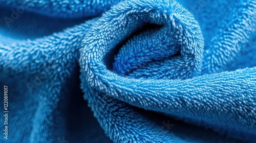 This image showcases a beautifully textured blue towel in a close-up view, emphasizing its fluffy surface and adding a touch of comfort to any space.