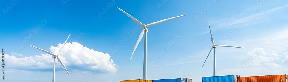 Wind turbines powering a coastal logistics hub, blending renewable energy and trade Wind turbines powering a coastal logistics hub, blending renewable energy and trade