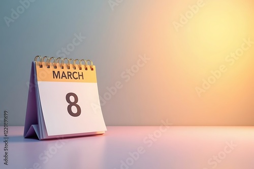 Women's Day calendar highlighting March 8th with celebratory soft color background