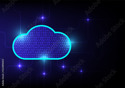 Abstract Neon Cloud Background blue Circuit Design for Digital Storage Technology. Vector graphics highlighting futuristic cloud storage and innovative tech concepts.