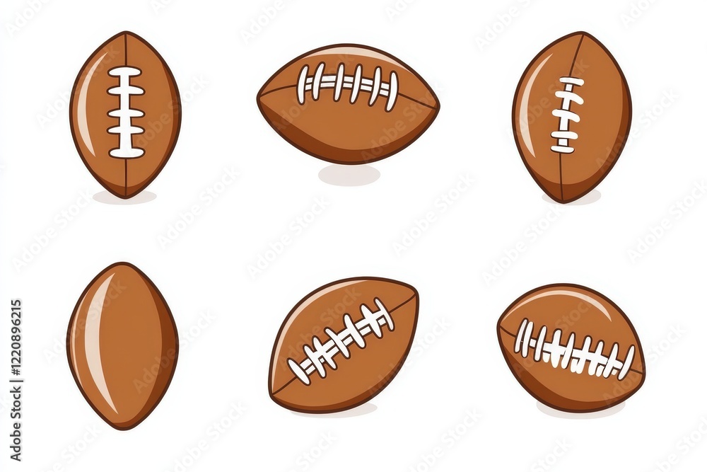 There are three footballs and a football helmet displayed on a white background There are three footballs and a football helmet displayed on a white background