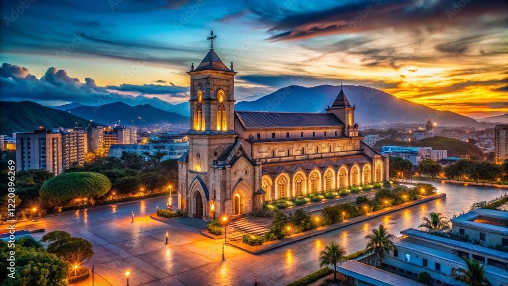 Naklejka premium Nha Trang Cathedral Night, Vietnam - Low Light Photography, February 2020