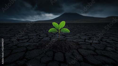 A seed growing into a tree amidst barren land, symbolizing the growth of faith in adversity photo