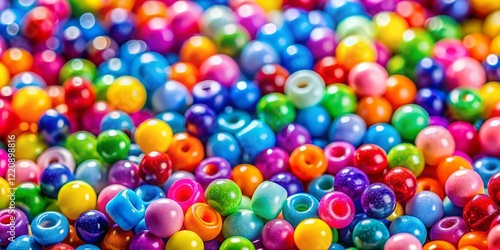 Colorful Plastic Beads Craft Supplies, Close Up View, Rule of Thirds Composition