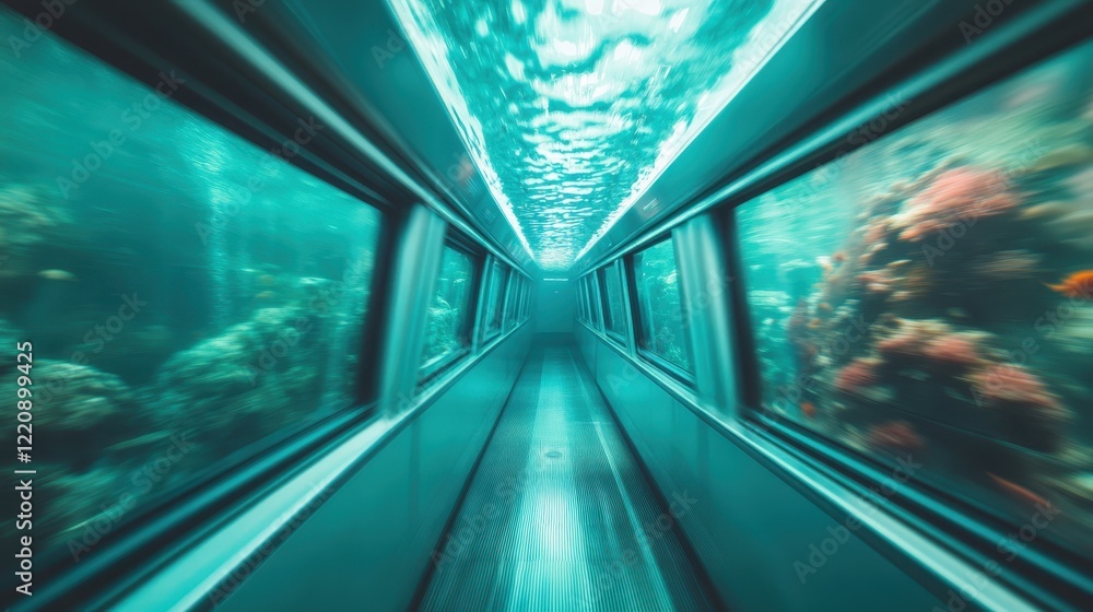 Obraz premium This stunning image of an underwater transit system passing through coral reefs beautifully encapsulates the fusion of technology and marine ecosystems in a seamless manner.