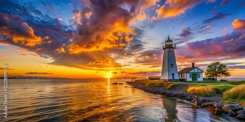 Wallpaper Mural Connecticut River Sunset: Lynde Lighthouse & Long Island Sound, Old Saybrook Torontodigital.ca