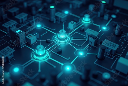Futuristic Technology Network Circuitry Design in Dark Background