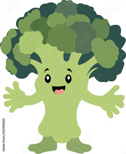 cute illustration of broccoli, super vodka, proper nutrition, healthy vegetables