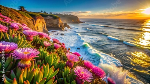 Crystalline Ice Plant Blooms, Pacific Ocean, Palos Verdes Peninsula, California Coastal Flowers photo