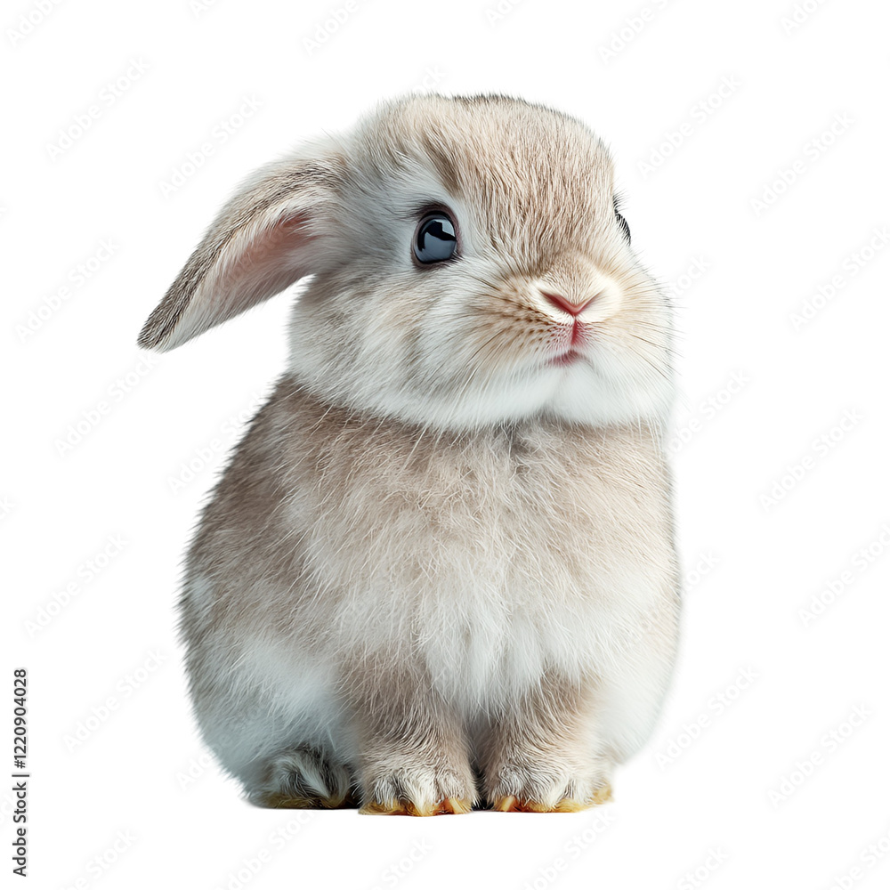 Angled view full body shot of an extremely perfect looking single Mini Lop animal isolated on a white transparent background Angled view full body shot of an extremely perfect looking single Mini Lop animal isolated on a white transparent background