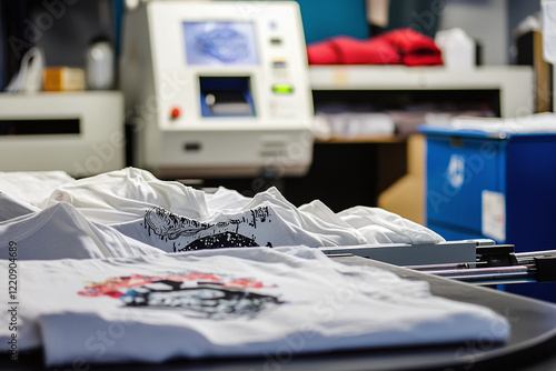 professional t-shirt printing equipment, industrial creative process, POD (print on demand) business photo