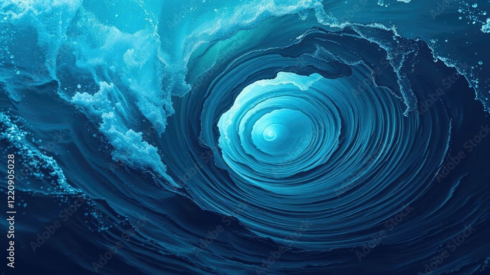 A spiral of waves in the ocean creating a sense of depth and perspective, ocean, movement, texture A spiral of waves in the ocean creating a sense of depth and perspective, ocean, movement, texture