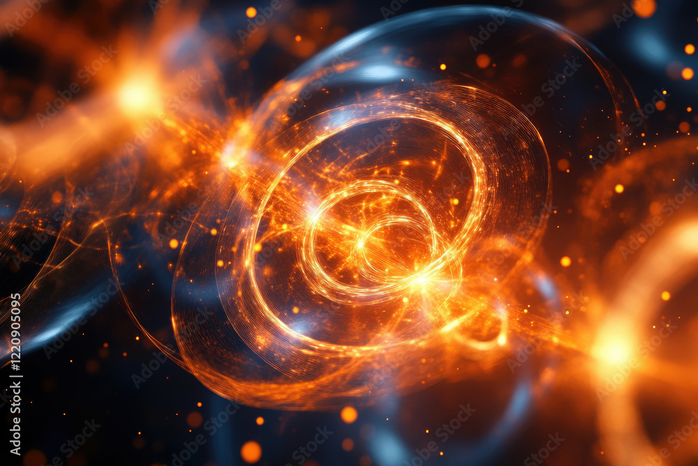 Obraz premium Abstract swirling fiery vortex with glowing particles and cosmic energy, vibrant and dynamic.