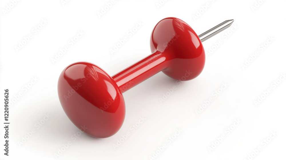 vibrant red push pin rests on clean white surface, showcasing its glossy finish and sharp metal point, perfect for organizing notes vibrant red push pin rests on clean white surface, showcasing its glossy finish and sharp metal point, perfect for organizing notes