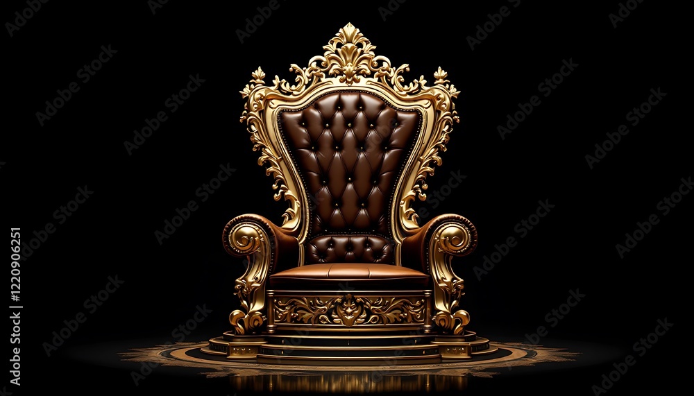 Royal Brown Leather Throne Gold Accents Dark Background Royal Brown Leather Throne Gold Accents Dark Background
