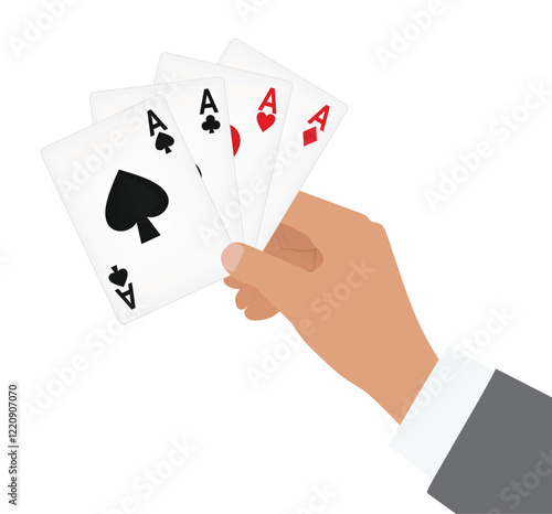 Hand holding aces. vector illustration